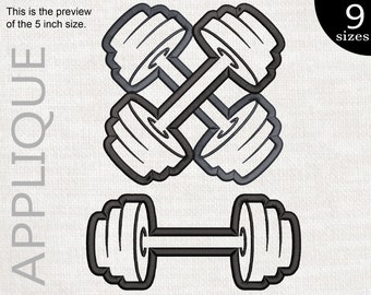 Applique Dumbbell Embroidery Designs, Fitness Files (pes, dst, exp, jef)