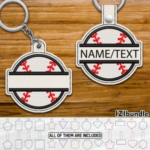 Split Baseball Embroidery Keychain Design, Snap & Eyelet Key Fob Tab (Digital Download) ITH