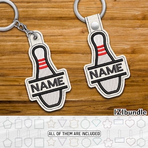 Split Bowling Pin Embroidery Keychain Design, Snap & Eyelet Key Fob Tab (Digital Download) ITH