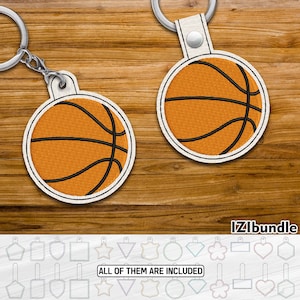 Basketball Embroidery Keychain Design, Snap & Eyelet Key Fob Tab (Digital Download) ITH
