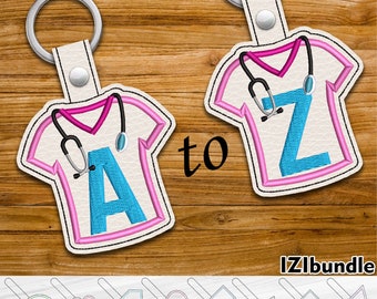 Alphabet Scrubs Stickerei Schlüsselanhänger Design, Snap Key Fob Tab (Digitaler Download) ITH