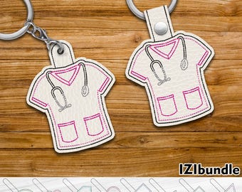 Outline Scrubs Stickerei Schlüsselanhänger Design, Snap & Öse Key Fob Tab (Digital Download) ITH