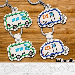 Applique RV Trailer Keychain Key Fob Tab - Designs for Embroidery Machine Instant Download digital files Eyelet snap 4x4 hoop ITH 78xx