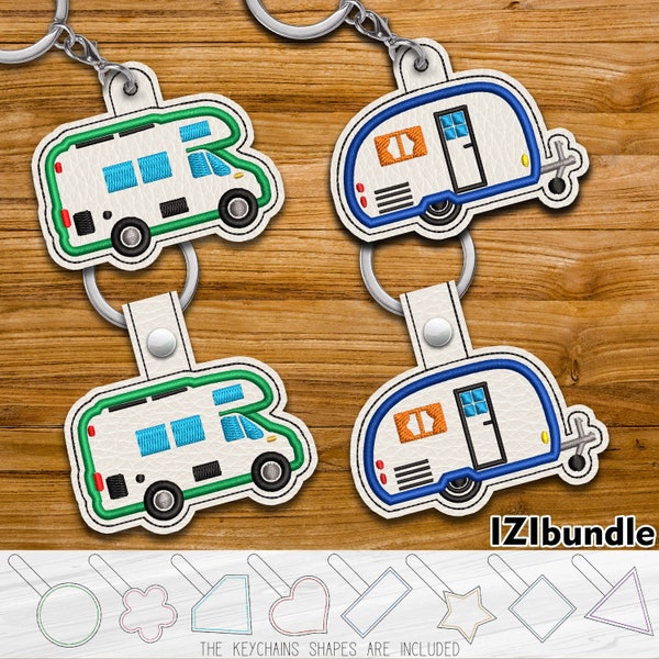 Applique RV Trailer Keychain Key Fob Tab - Designs for Embroidery Machine Instant Download digital files Eyelet snap 4x4 hoop ITH 78xx