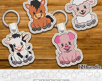 Snap Auf dem Bauernhof Tiere Stickerei Schlüsselanhänger Design, Schlüsselanhänger Tab ITH keyfob