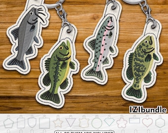 Eyelet Süßwasserfische Stickerei Schlüsselanhänger Design, Key Fob Tab (Digital Download) ITH