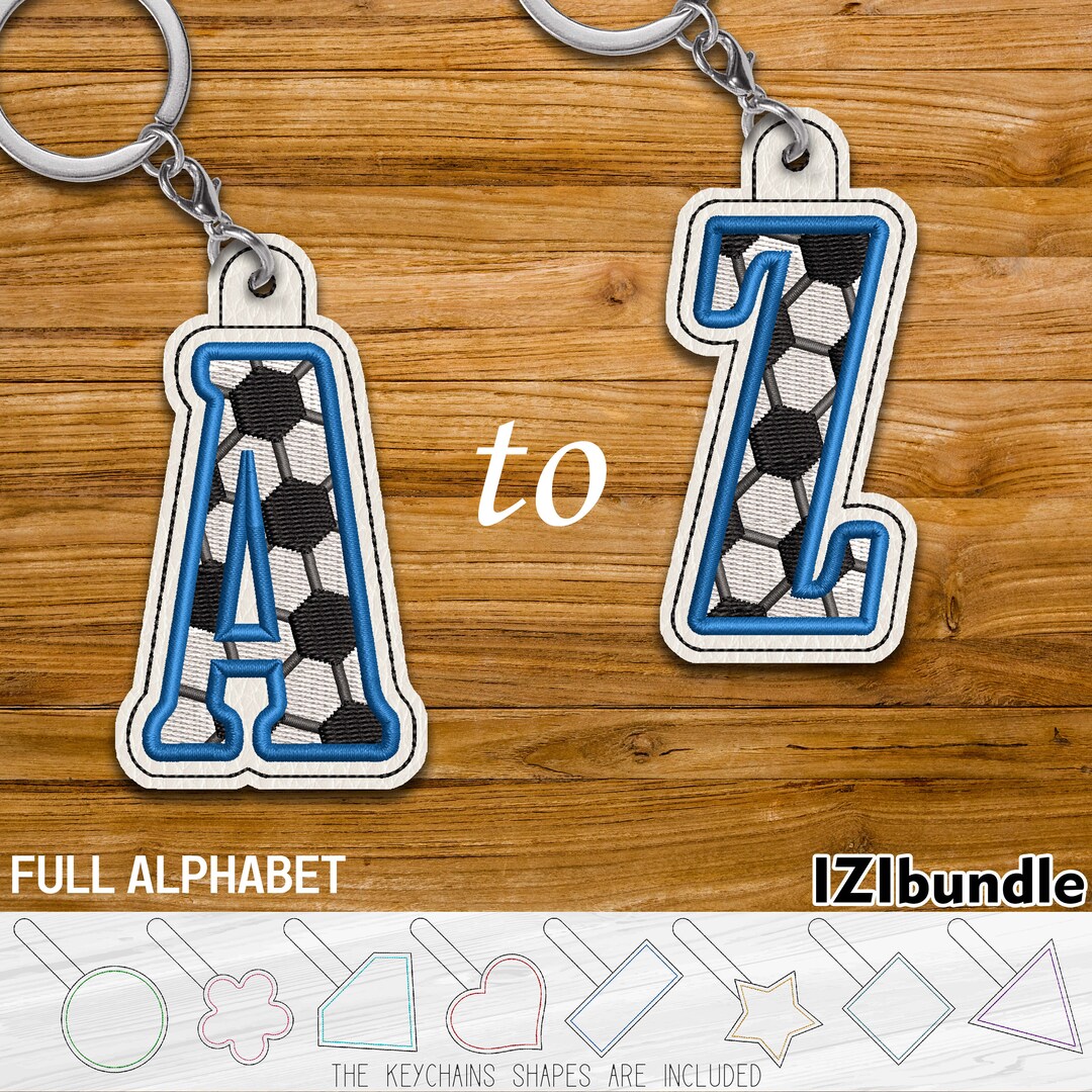 Eyelet Soccer Letters Embroidery Keychain Design, Snap Key Fob Tab ...