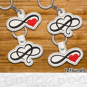 Nyckelringsdesign med broderi i Infinity Heart, nyckelring med tryckknapp och ögla (digital nedladdning) ITH