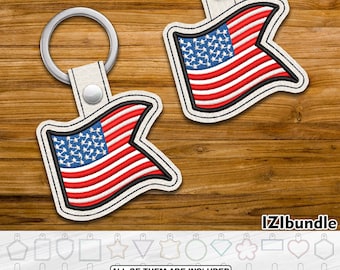 USA Flag Embroidery Keychain Design, Snap & Eyelet Key Fob Tab (Digital Download) ITH