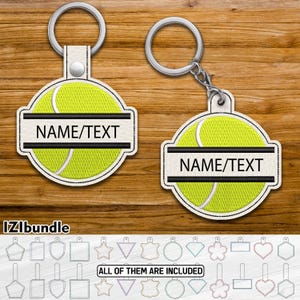 Split Tennis Ball Embroidery Keychain Design, Snap & Eyelet Key Fob Tab (Digital Download) ITH