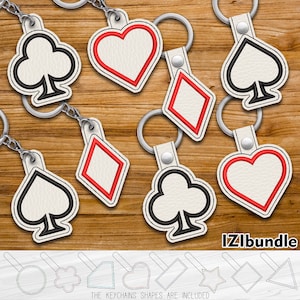 Applique pokerkaarten tekenen snap oogje sleutelhanger sleutelhanger tabblad - ontwerpen voor borduurmachine Instant Download snap 4 x 4 hoepel ITH 104xx