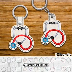 Stethoscope Keychain Embroidery Design, Snap Eyelet Key Fob (Digital Download)