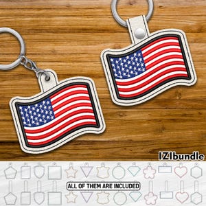 USA Flag Embroidery Keychain Design, Snap & Eyelet Key Fob Tab (Digital Download) ITH