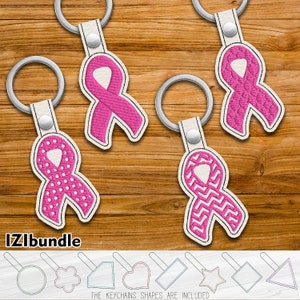 Pink Ribbon Snap Keychain Key Fob Tab - Designs for Embroidery Machine Instant Download digital files 4x4 hoop ITH 16xy