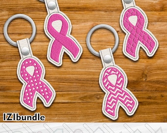 Pink Ribbon Snap Keychain Key Fob Tab - Designs for Embroidery Machine Instant Download digital files 4x4 hoop ITH 16xy