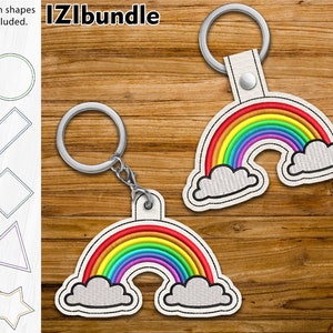Keychain Rainbow Key Fob Tab - Designs for Embroidery Machine Instant Download digital files Eyelet snap 4x4 hoop ITH 30yy