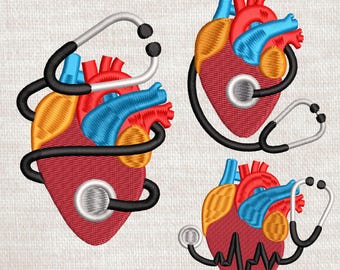 Satin Heart And Stethoscope Files for embroidery machines pes dst exp jef pcd pcs pec vip donor 1620ex