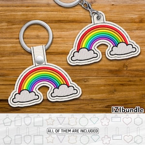 Regenbogen Stickerei Schlüsselanhänger Design, Snap & Öse Key Fob Tab (Digitaler Download) ITH