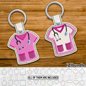Scrubs Schlüsselanhänger Embroidery Schlüsselanhänger Design, Snap & Öse Key Fob Tab (Digitaler Download) ITH