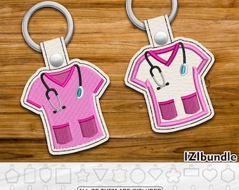 Scrubs Keychain Embroidery Keychain Design, Snap & Eyelet Key Fob Tab (Digital Download) ITH