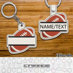 Split Football Embroidery Keychain Design, Snap & Eyelet Key Fob Tab (Digital Download) ITH