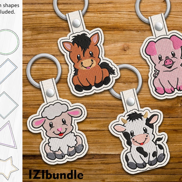 Cute Animals Snap Keychain Key Fob Tab - Designs for Embroidery Machine Instant Download digital files snap 4x4 hoop ITH 23xx