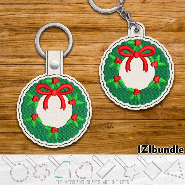 Weihnachtsdekoration Kranz Schlüsselanhänger Schlüsselband Tab Designs für Stickmaschine Sofortiger Download digitale Dateien Öse Snap 4x4 Hoop ITH 65xx