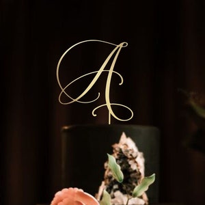 Decoración de boda, adorno rústico para pastel, adorno de madera para pastel, signo de despedida de soltera, adorno elegante para pastel, letra A, adorno inicial para pastel