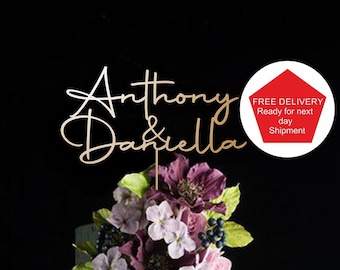 Gold Wedding cake topper for wedding Personalized cake topper Rustic Wedding cake topper Anniversary Cake toppers  Custom  names cake topper