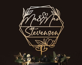 Custom Mr Mrs cake topper, Personalized cake topper,Rustic wedding cake topper, Anniversary Cake toppers Gold Cake topper for Wedding