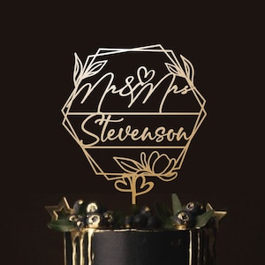 Custom Mr Mrs cake topper, Personalized cake topper,Rustic wedding cake topper, Anniversary Cake toppers Gold Cake topper for Wedding