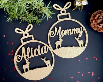 Custom CHRISTMAS tree baubles ,personalized laser cut names , CHRISTMAS custom gift tags with name ,Christmas tree decor bauble personalized