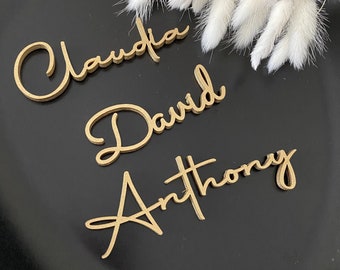 Segnaposto per matrimonio in legno tagliato al laser, nomi degli ospiti personalizzati