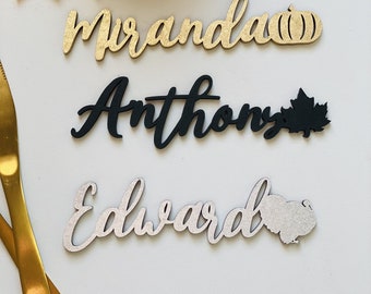 Thanksgiving place cards thanksgiving cards Thanksgiving table decor thanksgiving decor laser cut names  Laser Cut Place Cards with leaf