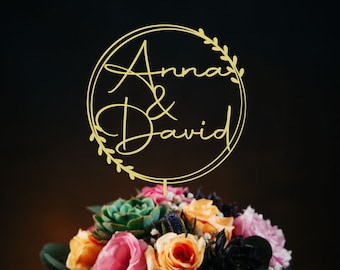 Rustic wedding cake topper,Gold Cake topper for Wedding,Personalized cake topper,  Anniversary Cake toppers Custom Mr Mrs cake topper,