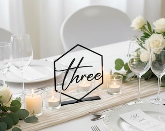 Hexagon Table Numbers with Base, Wedding Table Numbers, Wooden Table Numbers, Custom Table Decor