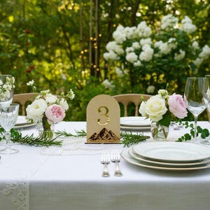 Mountain Wedding Table Numbers, Rustic Wooden Wedding Reception Decor, Adventure Wedding Table Signs, Personalized Table Numbers