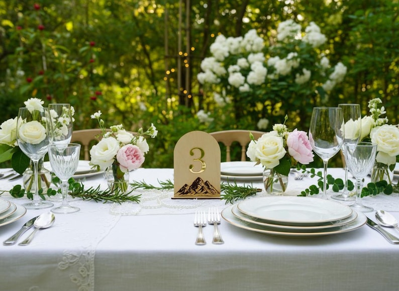 Mountain Wedding Table Numbers, Rustic Wooden Wedding Reception Decor, Adventure Wedding Table Signs, Personalized Table Numbers