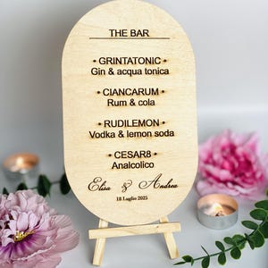 Letreros para menú de cócteles: Letrero de madera "Bebidas" con nombre personalizado, Letrero moderno con arco, Letreros para mesa de boda, Letreros rústicos decorativos