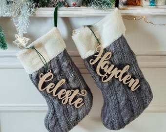 Christmas wood stocking tags Personalized Christmas Stocking Tags Christmas gift tags with a loop Christmas Present tags Name Ornament tags