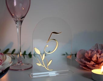 Numeri da tavolo in acrilico, decorazioni per matrimoni con specchi dorati, cartelli moderni per ricevimenti di nozze, numeri da tavolo personalizzati