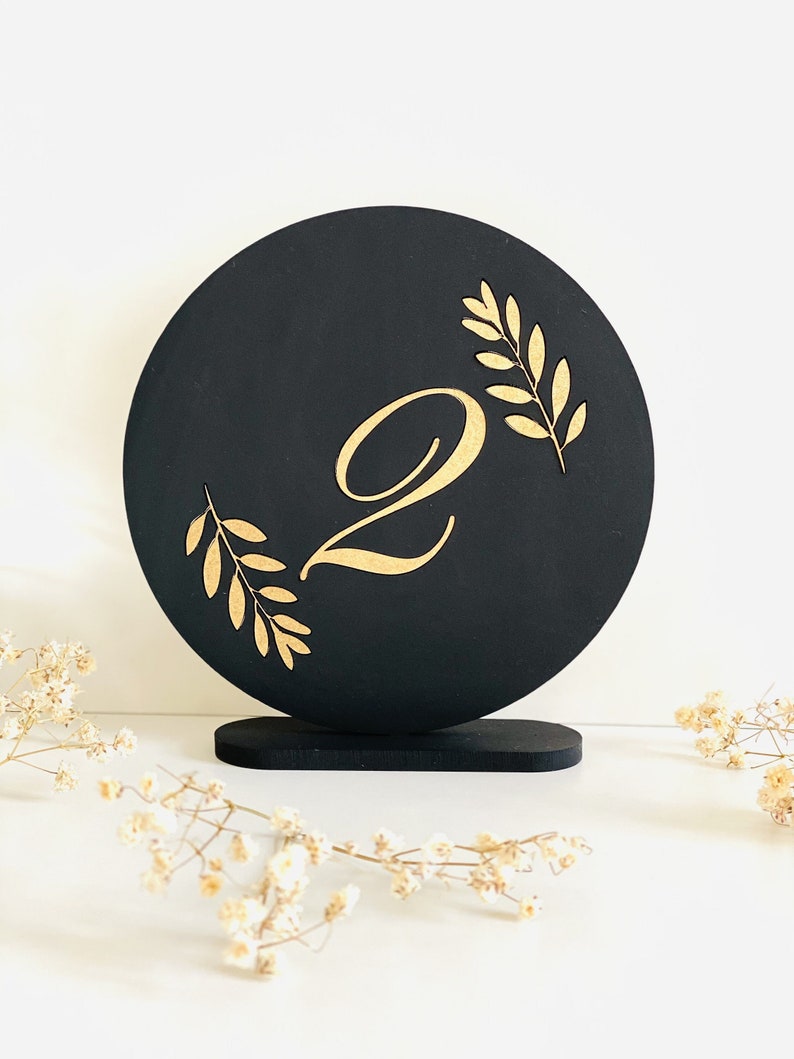 Table Numbers for Wedding , Round table numbers , Black table numbers , Custom table names , Elegant Laser Cut Table Numbers , Wood Numbers image 2