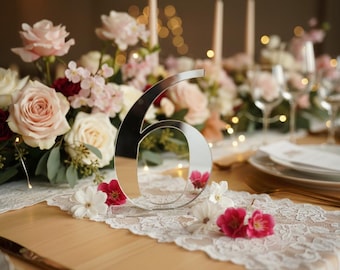 Silver Mirror Acrylic Wedding Table Numbers, Elegant Wedding Table Decor, Modern Table Number Signs, Luxury Reception Decor, Custom Numbers