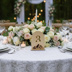 Mountain Wedding Table Numbers, Rustic Wooden Wedding Reception Decor, Adventure Wedding Table Signs, Personalized Table Numbers