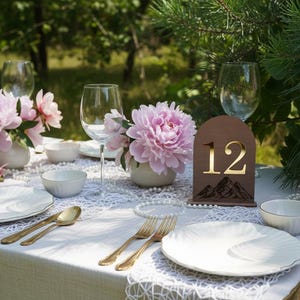 Mountain Wedding Table Numbers, Rustic Wooden Wedding Reception Decor, Adventure Wedding Table Signs, Personalized Table Numbers