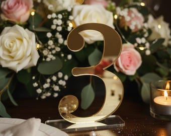 Gold Mirror Acrylic Wedding Table Numbers – Elegant Reception Decor - Custom wedding table decor