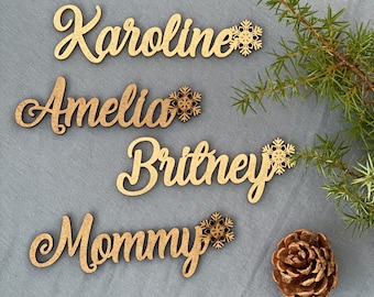 Christmas place cards Laser cut names  Christmas tree Christmas stocking tags Merry Christmas gift tags personalized Christmas snowflakes