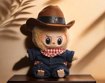 Cowboy-Themed  Doll Clothes – Handmade Western Outfit with Hat, Overalls （doll not included)