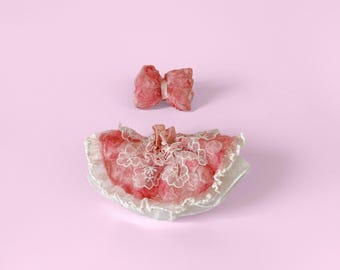Conjunto de vestido de princesa dulce: atuendo de inspiración Lolita hecho a mano para Barbie BJD Blythe a escala 1/6, vestido de encaje rosa con accesorios, regalo kawaii