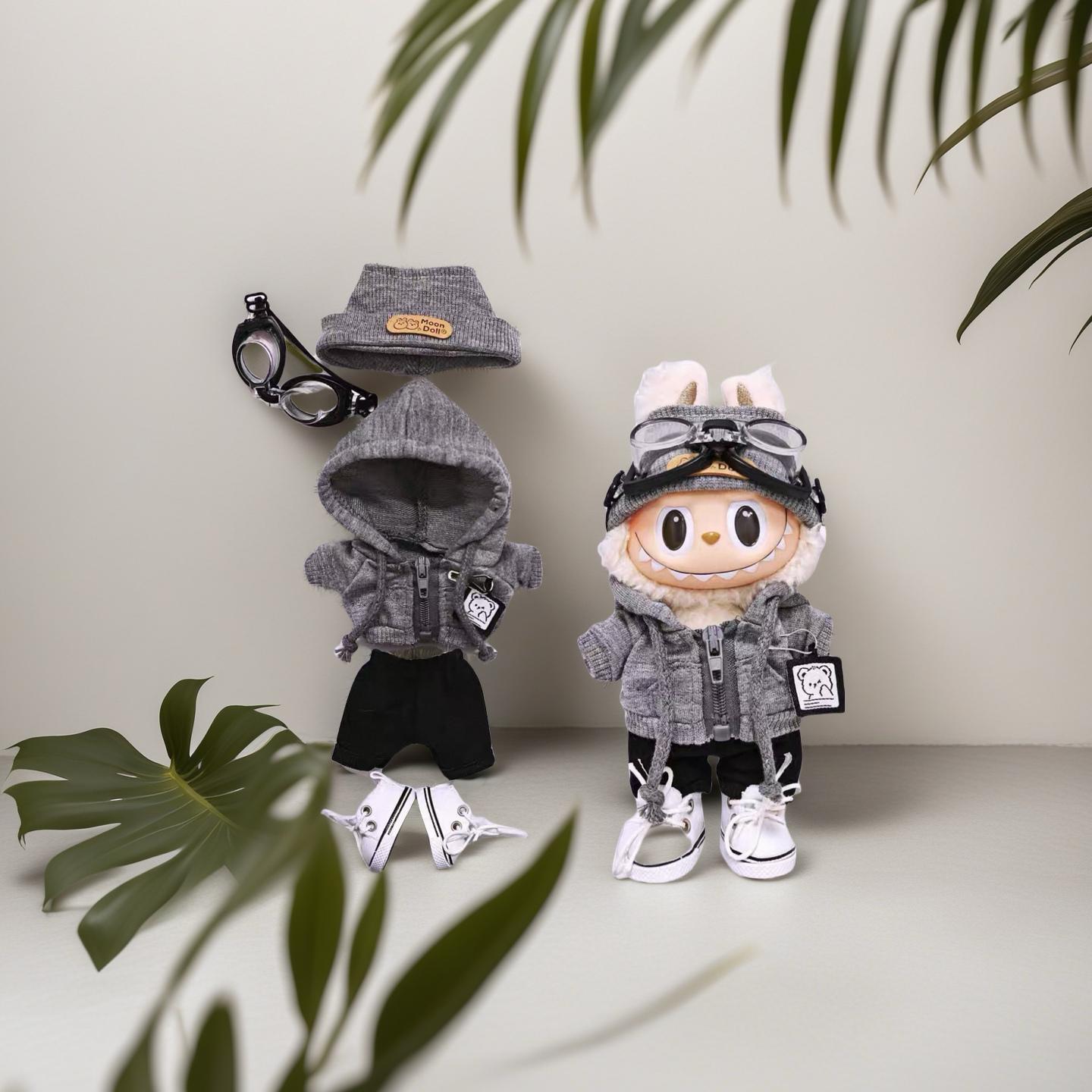 Labubu Doll Streetwear Outfit – Urban Style Clothes for Labubu or Dolls – Handmade Hoodie & Pants Set – Cool Mini Doll Fashion Gift（no doll）